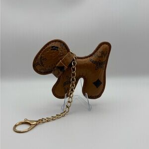 MCM Tan Dog Keychain with Gold Chain